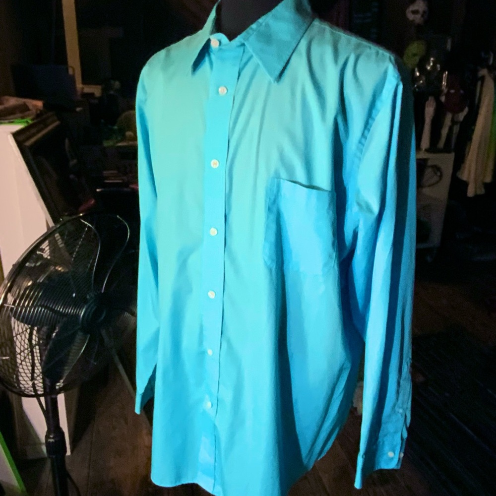 Croft & Barrow mens 18.5 XXL bright turquoise aqua button down dress shirt